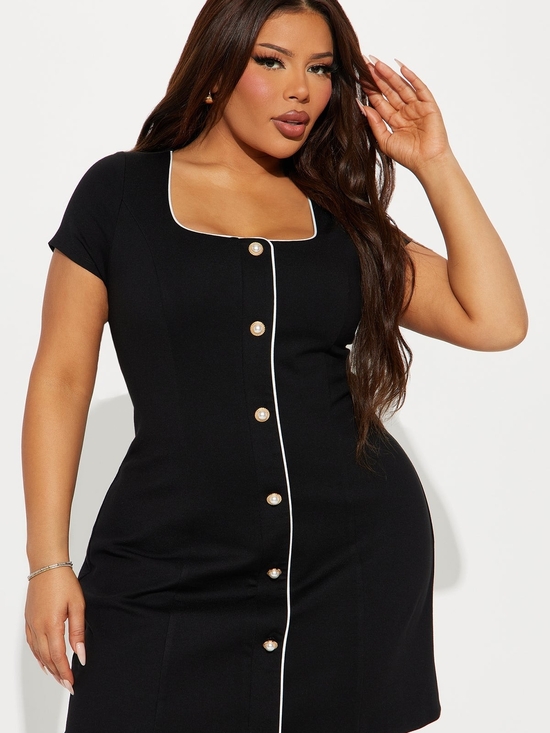 Fashion Nova Dresses & Skirts - Fashion Nova Black Dress with White Piping and Gold Pearl Buttons